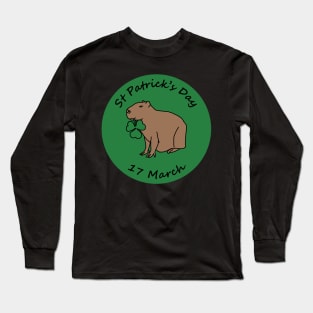 Capybara and Shamrock St Patricks Day Long Sleeve T-Shirt